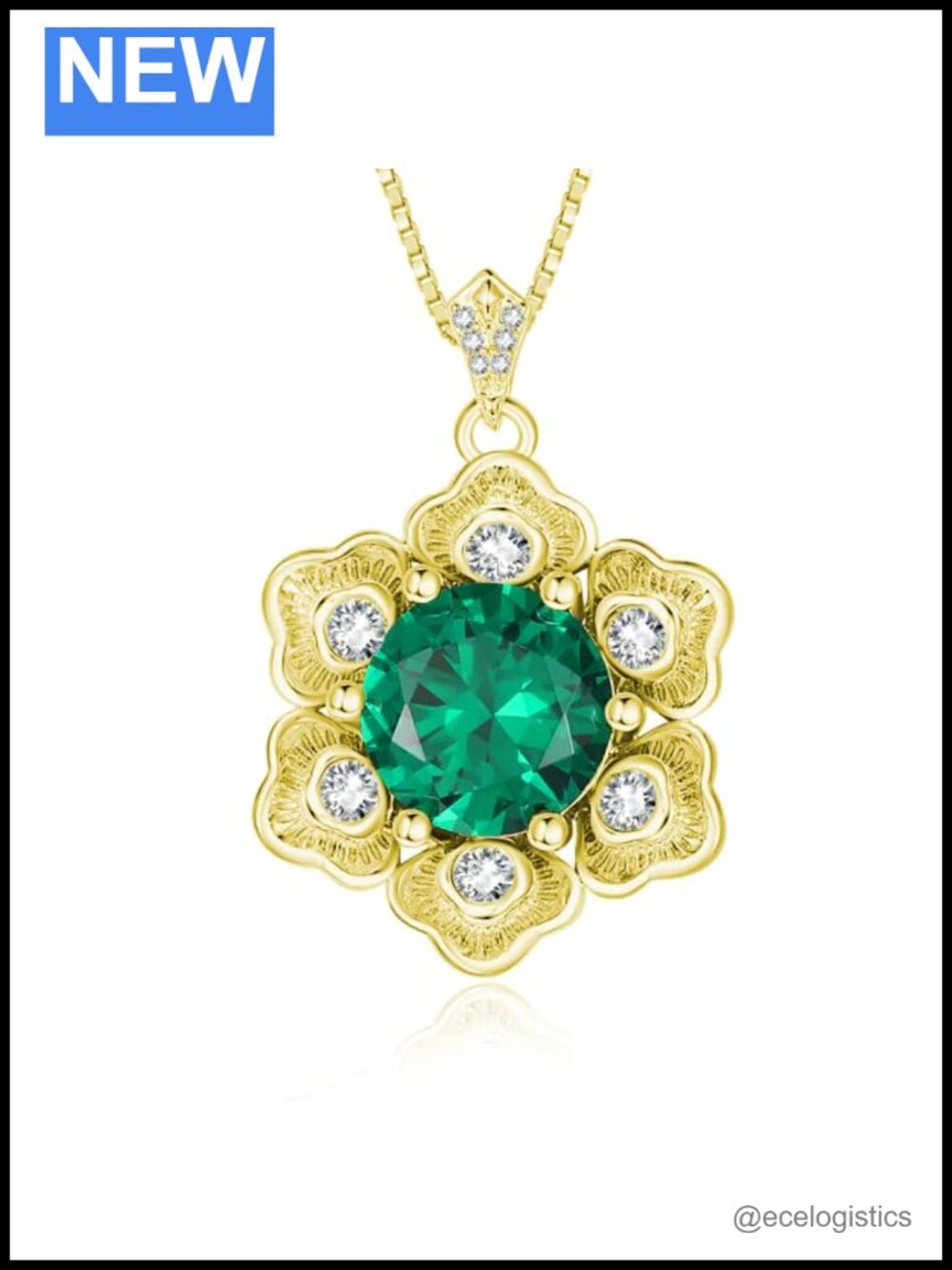 18K White Gold Plated Flower Necklace with Emerald Birthstone Pendant